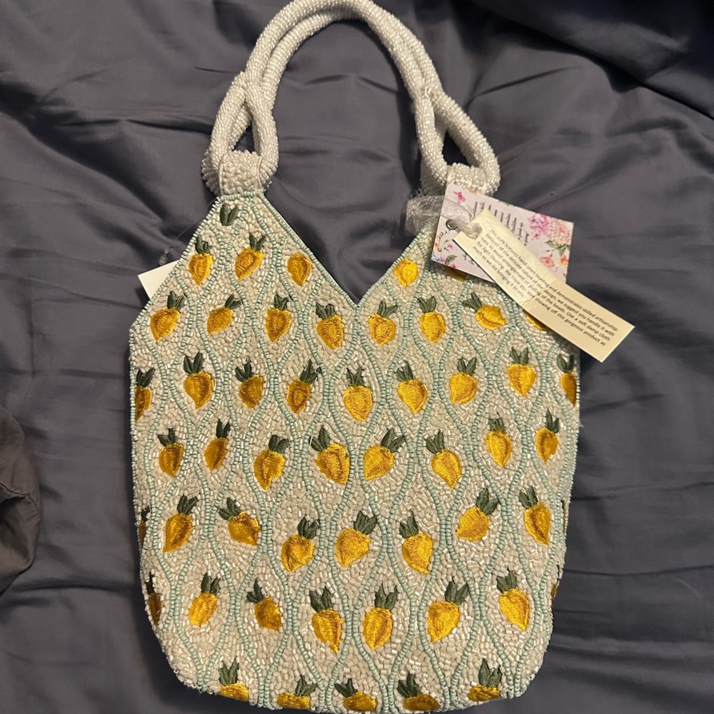 Lemon Beaded Small Tote Bag